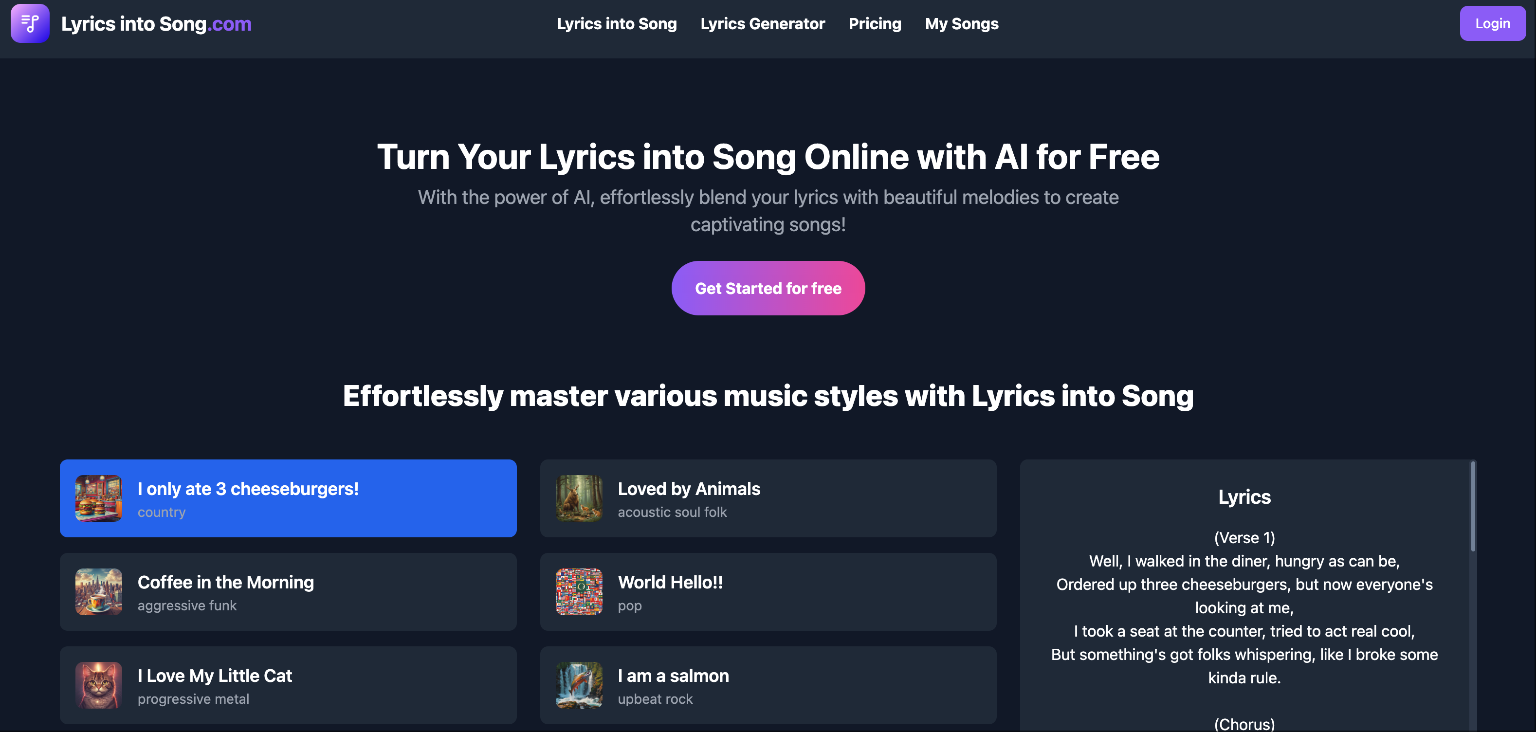 Lyrics into Song AI screenshot